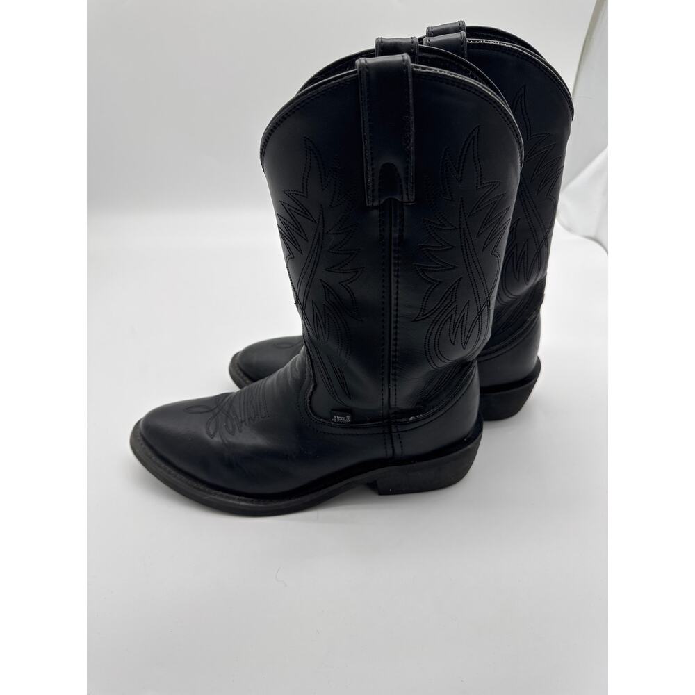 Justin Black Leather Western Cowboy Boots JB1104 Pull-On Stitched Men's 10EE